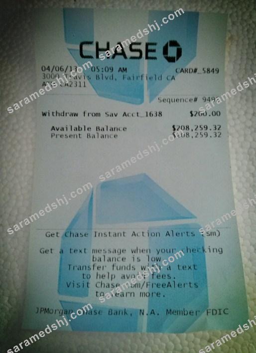 USA Chase bank payment slip